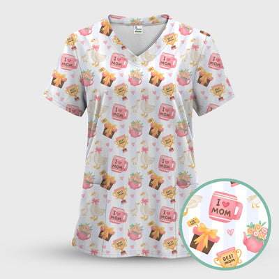 Sweet Nurse Mom Goose Gift Trophy Pattern Scrub Top, Comfortable Scrubs for Nurses