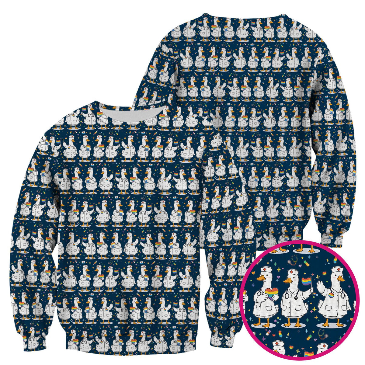 Cute Nurse Duck Pride Theme Scrub Top for Women, Breathable Nursing Uniform
