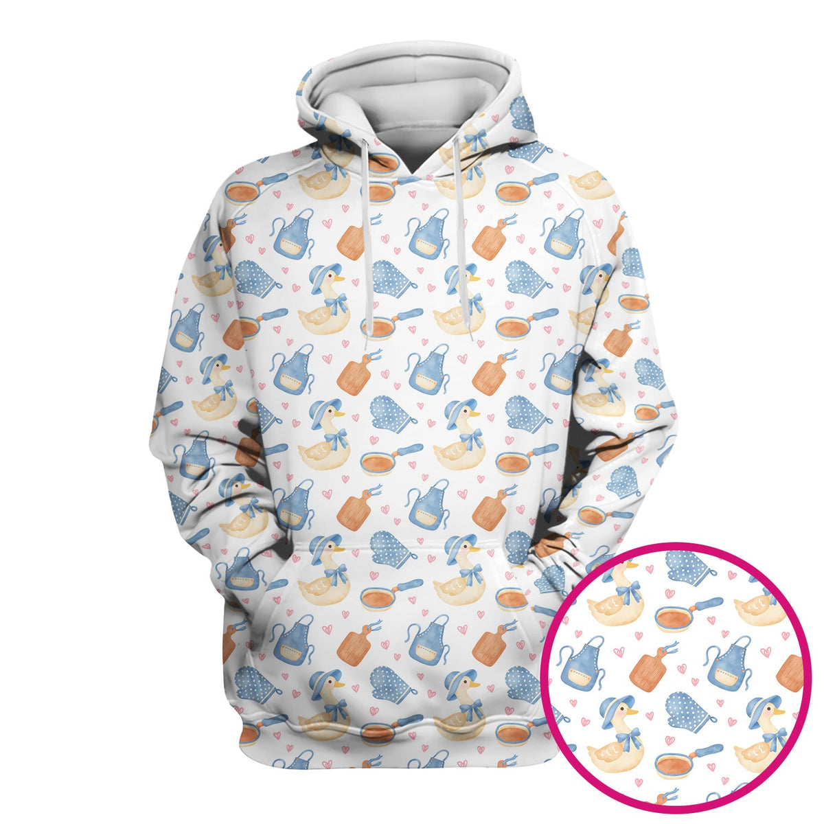 Duck Apron Kitchen Utensil Heart Pattern Scrub Top, Comfortable Scrubs for Nurses