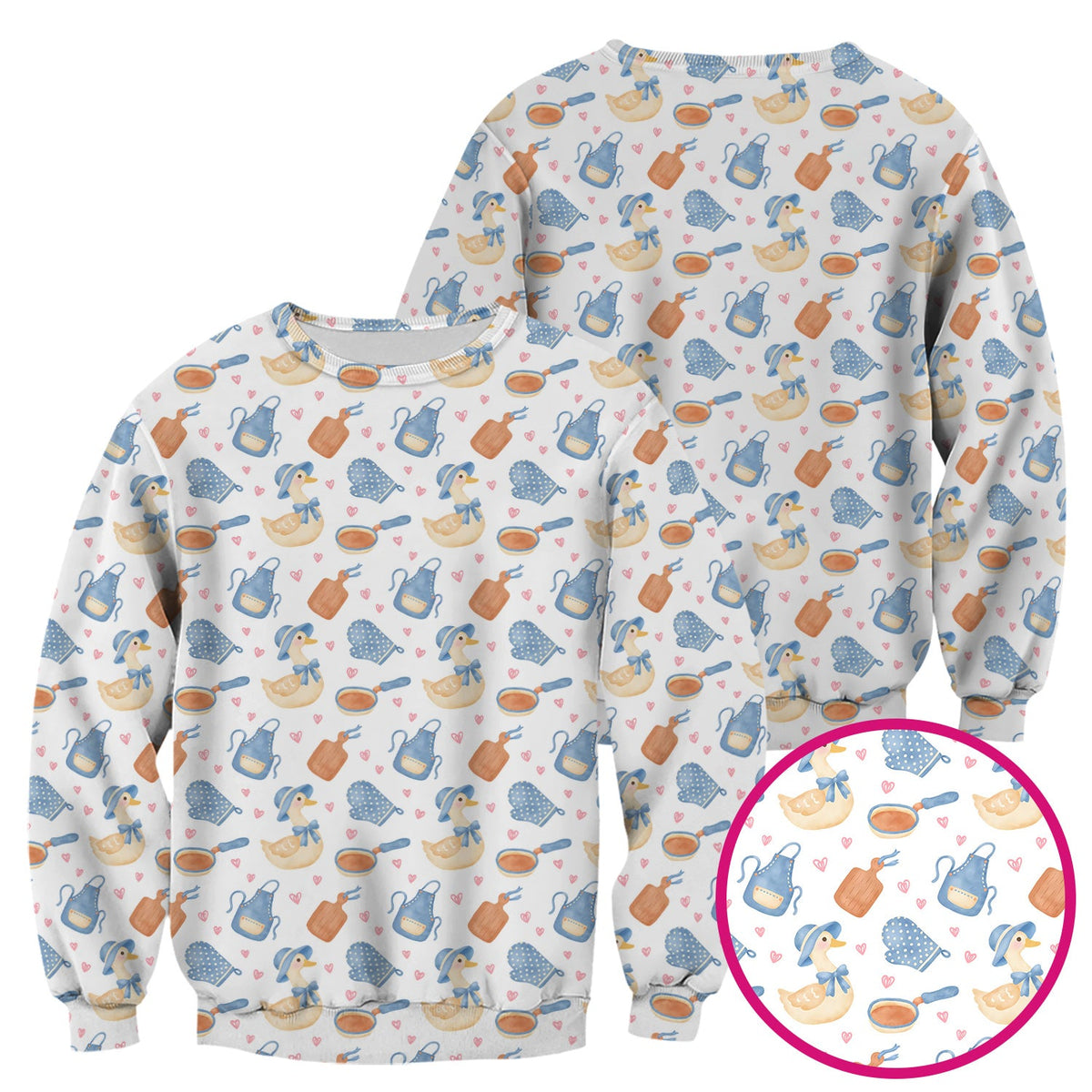 Duck Apron Kitchen Utensil Heart Pattern Scrub Top, Comfortable Scrubs for Nurses