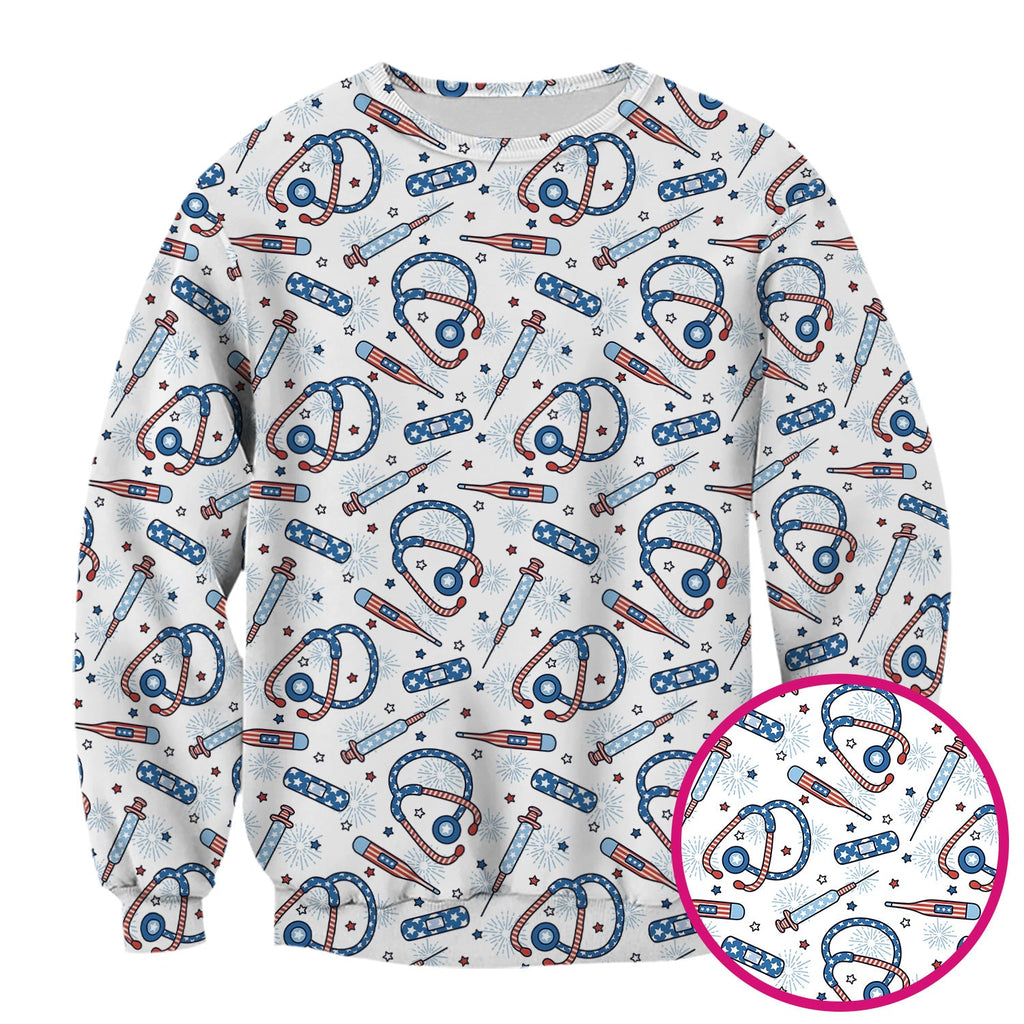 Funny Patriotic Stethoscope Bandage Nurse Pattern Scrub Top, Comfortable Scrubs for Nurses