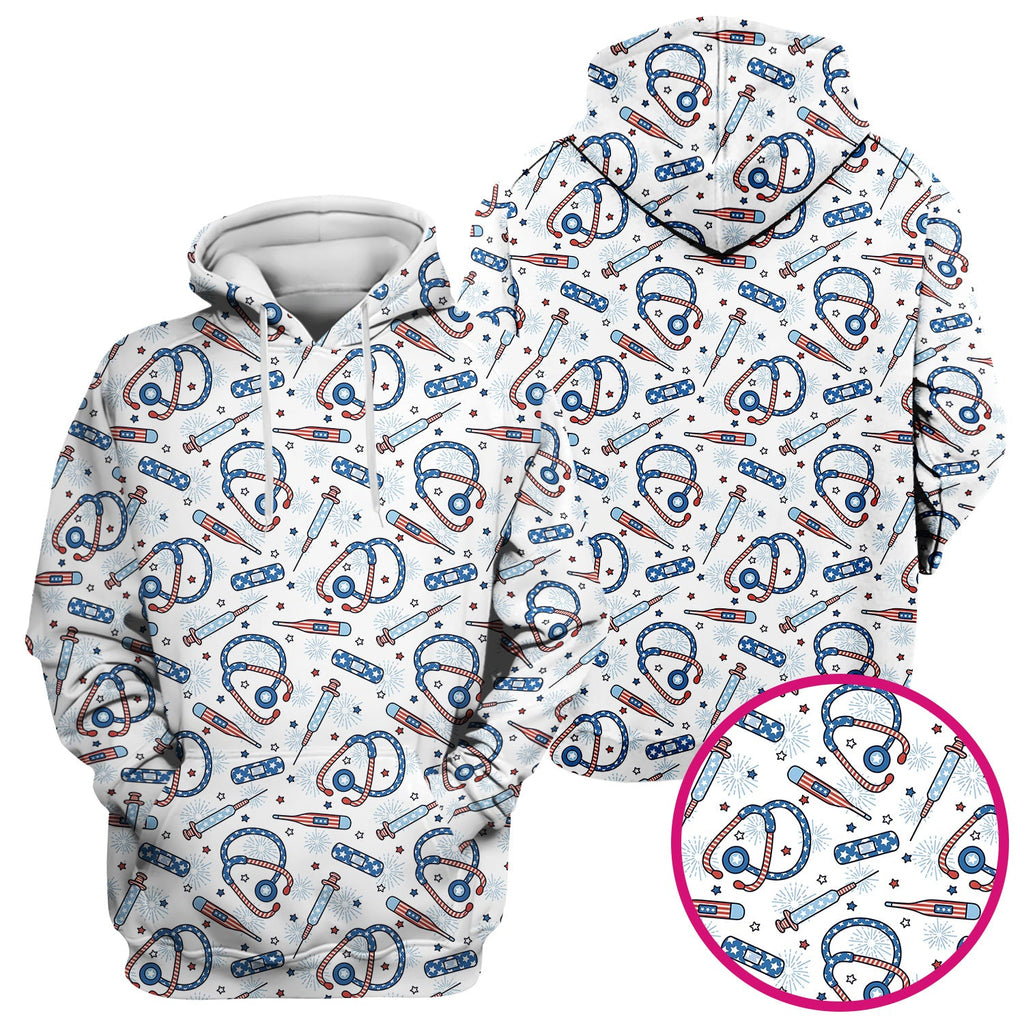 Funny Patriotic Stethoscope Bandage Nurse Pattern Scrub Top, Comfortable Scrubs for Nurses