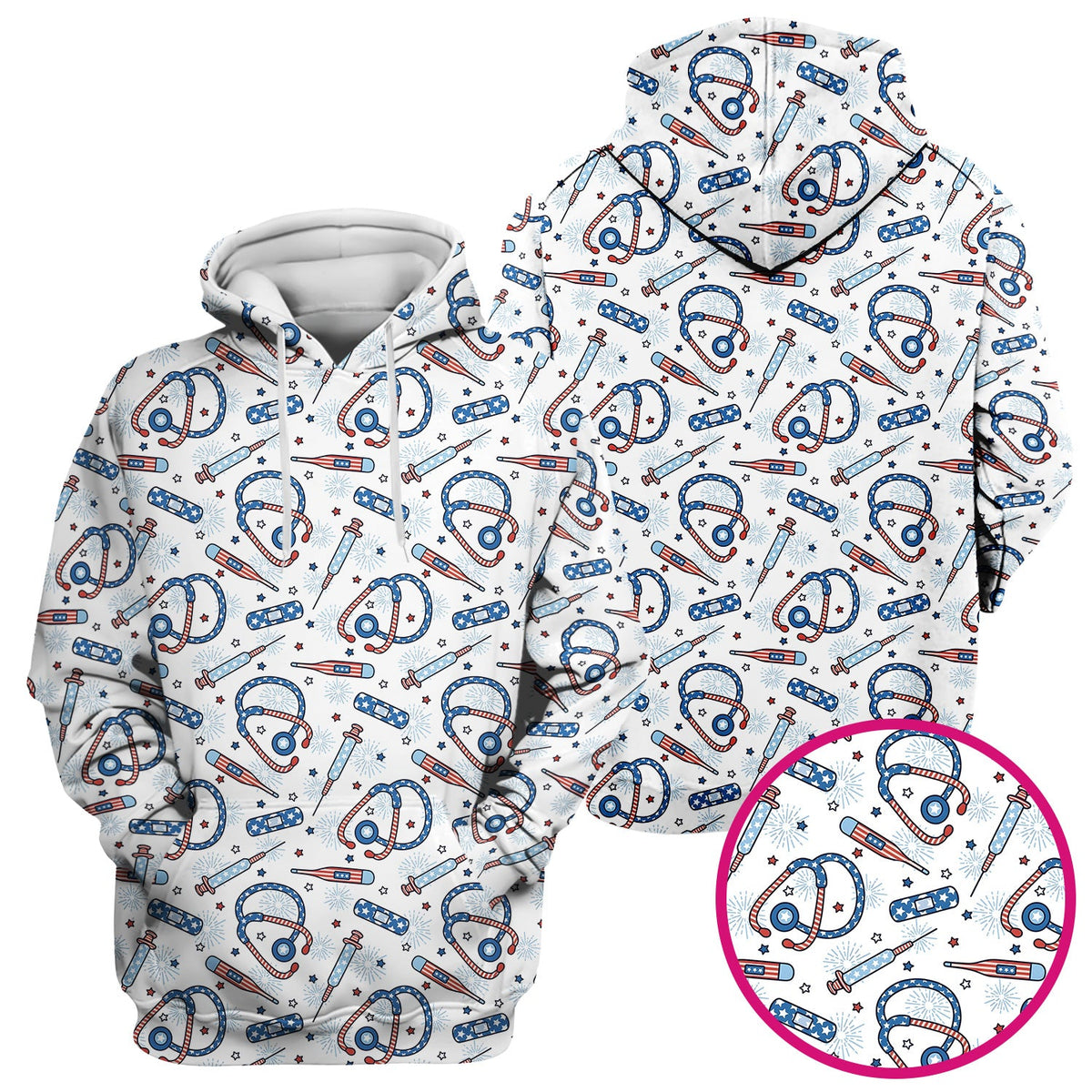 Funny Patriotic Stethoscope Bandage Nurse Pattern Scrub Top, Comfortable Scrubs for Nurses