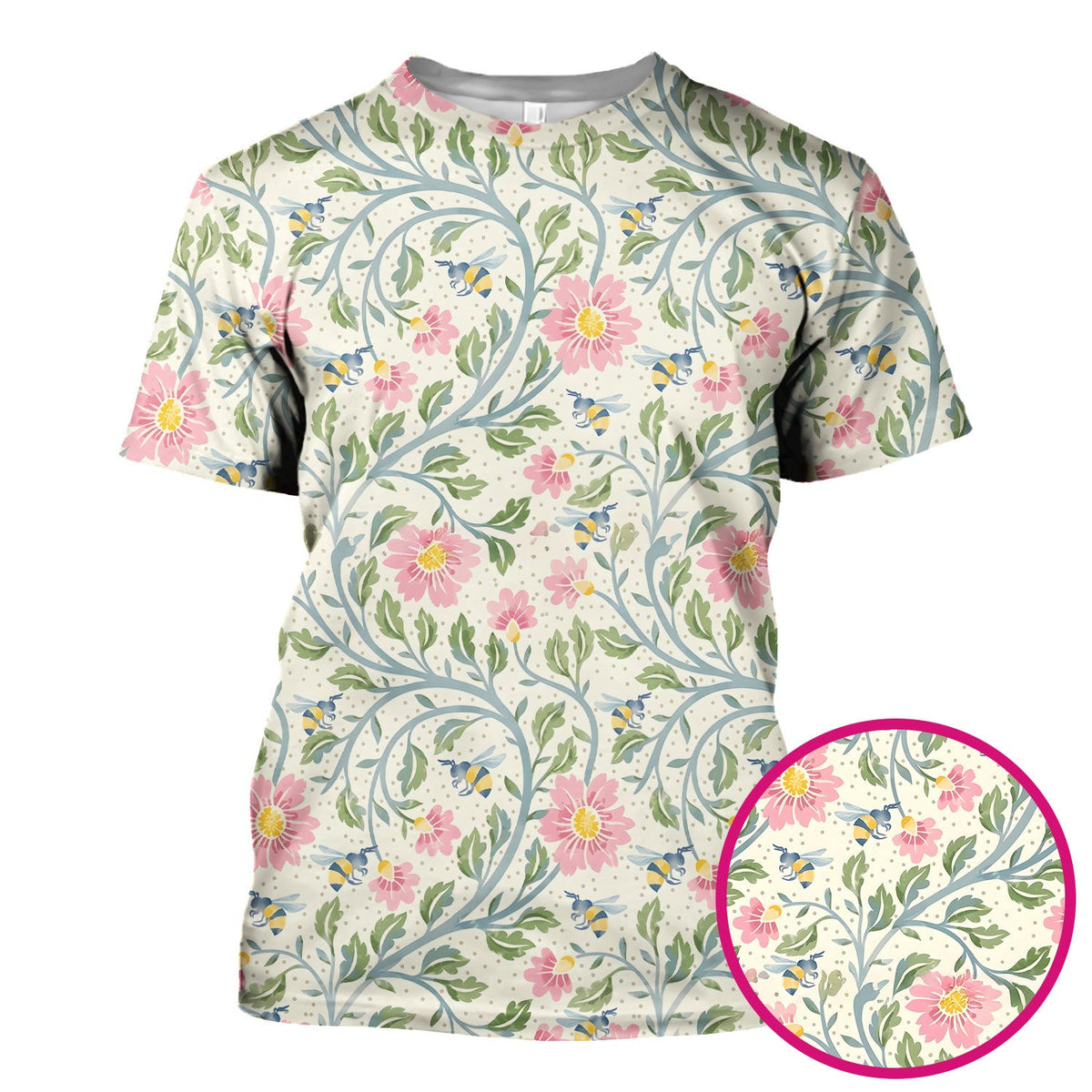 Cute Floral Bee Garden Nurse Pattern Scrub Top, Comfortable Scrubs for Nurses