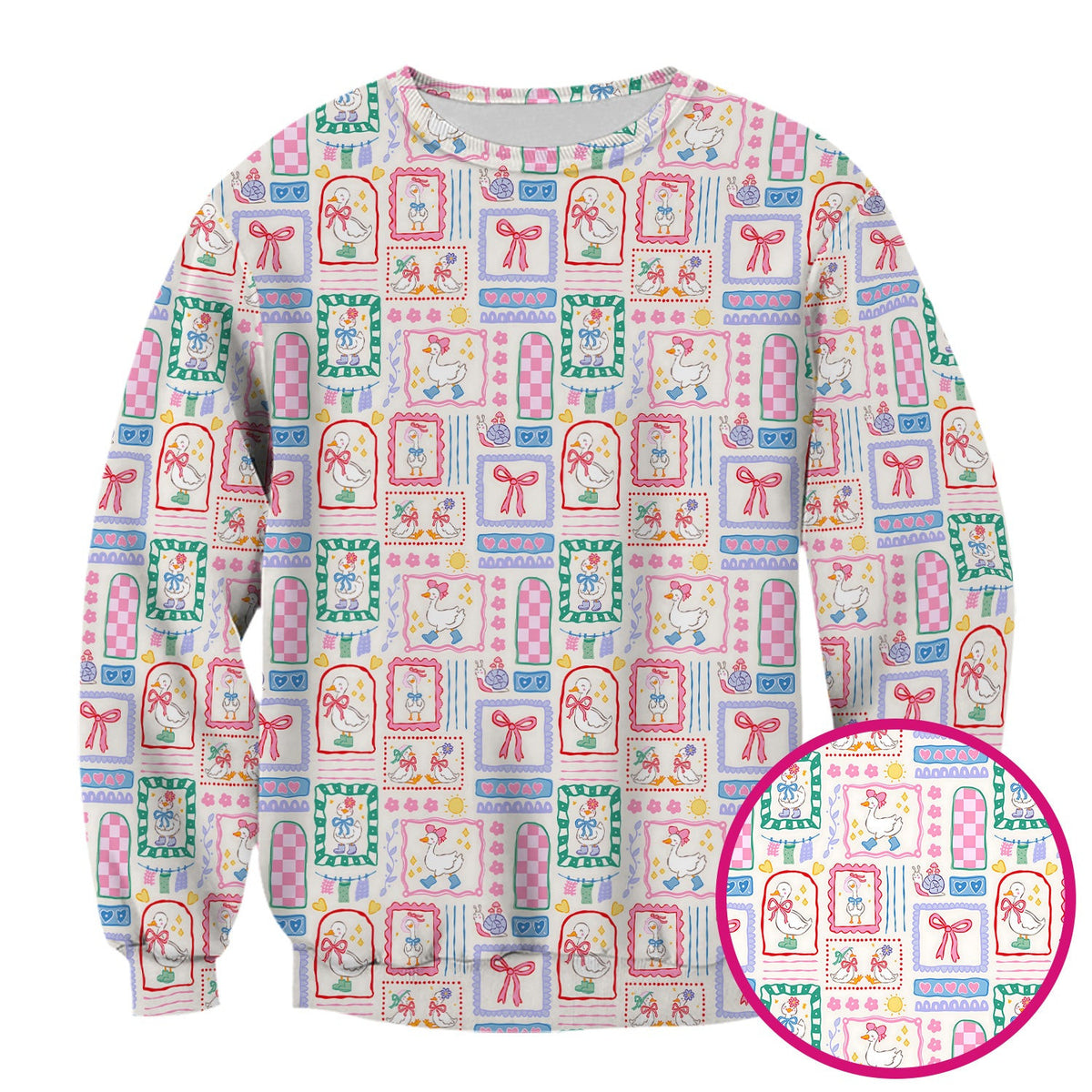 Adorable Nurse Goose Ribbon Patchwork Frame Pattern Scrub Top, Comfortable Scrubs for Nurses