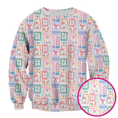 Adorable Nurse Goose Ribbon Patchwork Frame Pattern Scrub Top, Comfortable Scrubs for Nurses