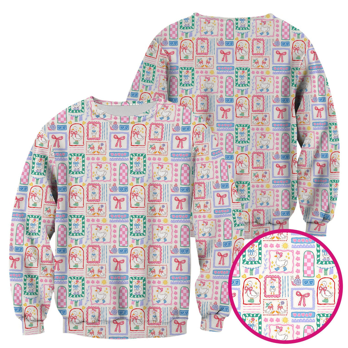 Adorable Nurse Goose Ribbon Patchwork Frame Pattern Scrub Top, Comfortable Scrubs for Nurses