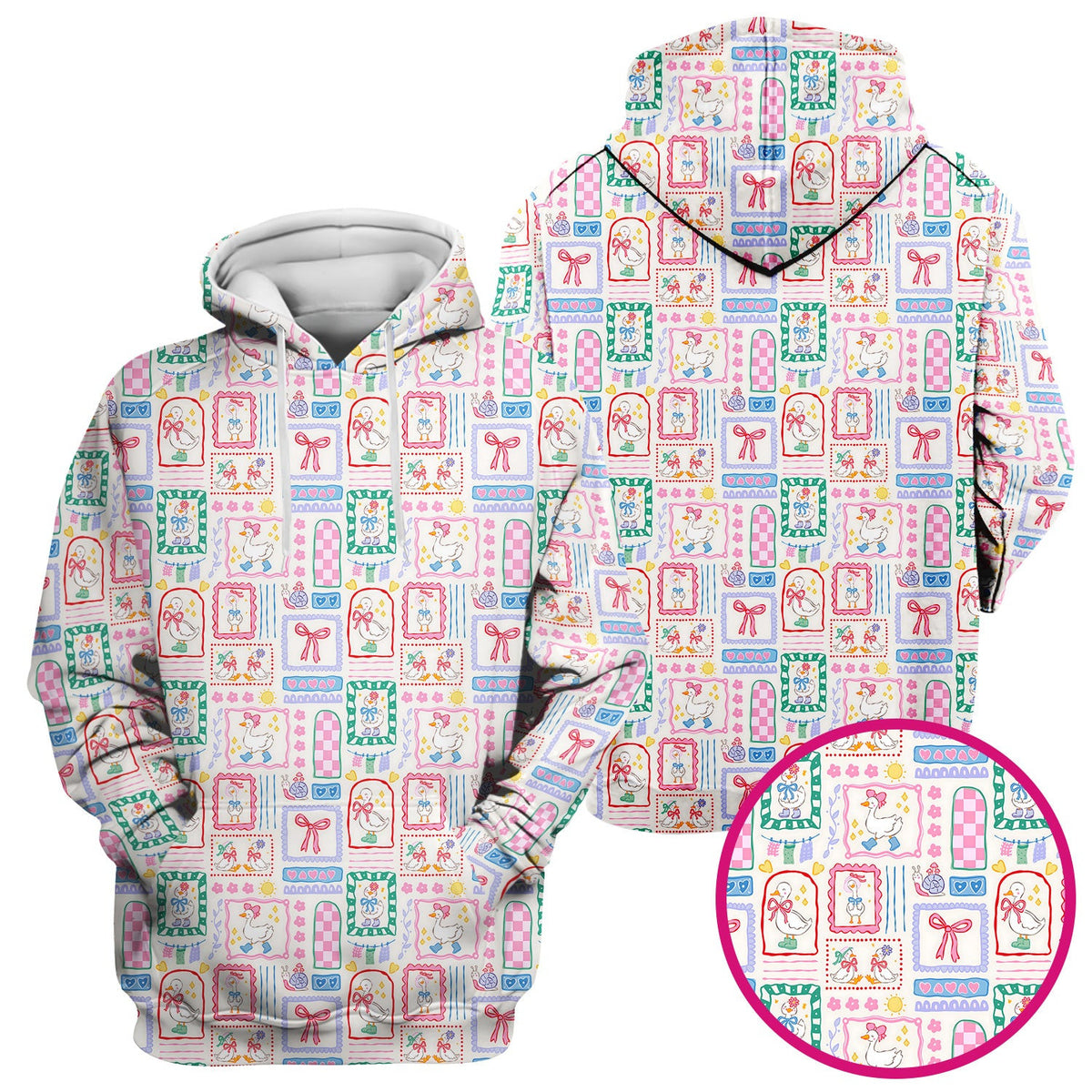 Adorable Nurse Goose Ribbon Patchwork Frame Pattern Scrub Top, Comfortable Scrubs for Nurses