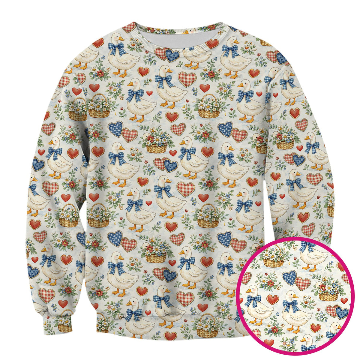 Cute Duck Heart Floral Nurse Pattern Scrub Top, Comfortable Scrubs for Nurses