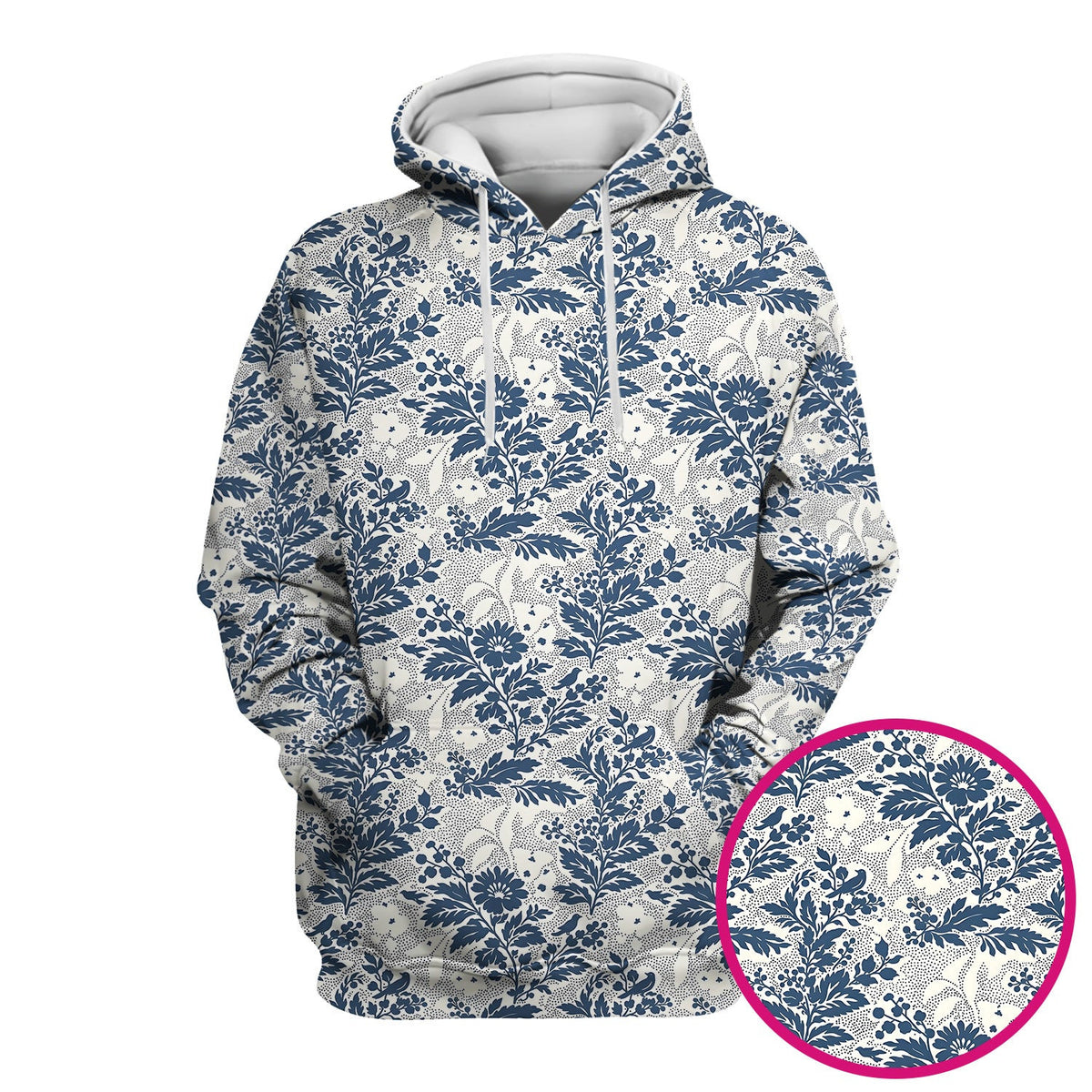 Cute Blue Floral Botanical Nurse Pattern Scrub Top, Breathable Fabrics Nursing Uniform