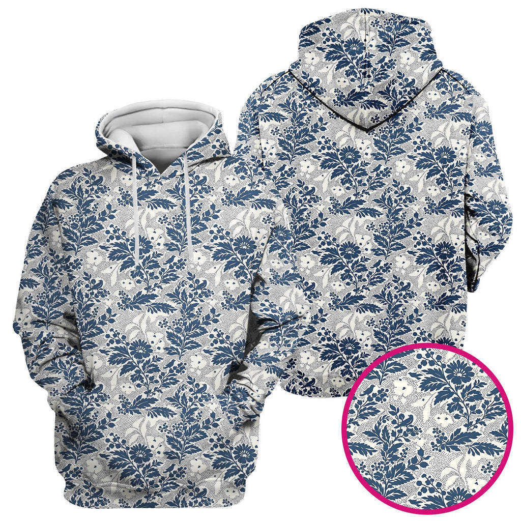 Cute Blue Floral Botanical Nurse Pattern Scrub Top, Breathable Fabrics Nursing Uniform