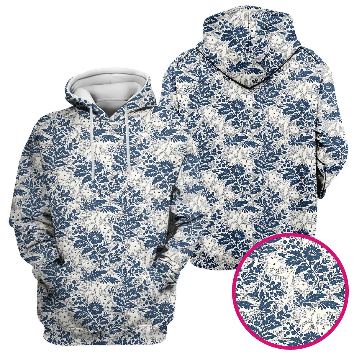 Cute Blue Floral Botanical Nurse Pattern Scrub Top, Breathable Fabrics Nursing Uniform