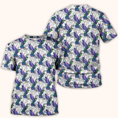 Colorful Hummingbird Flying Botanical Pattern Scrub Top, Comfortable Scrubs for Nurses