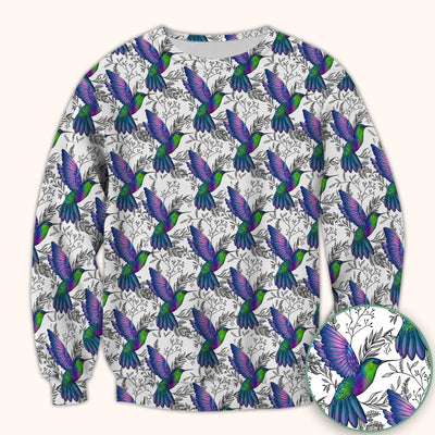 Colorful Hummingbird Flying Botanical Pattern Scrub Top, Comfortable Scrubs for Nurses