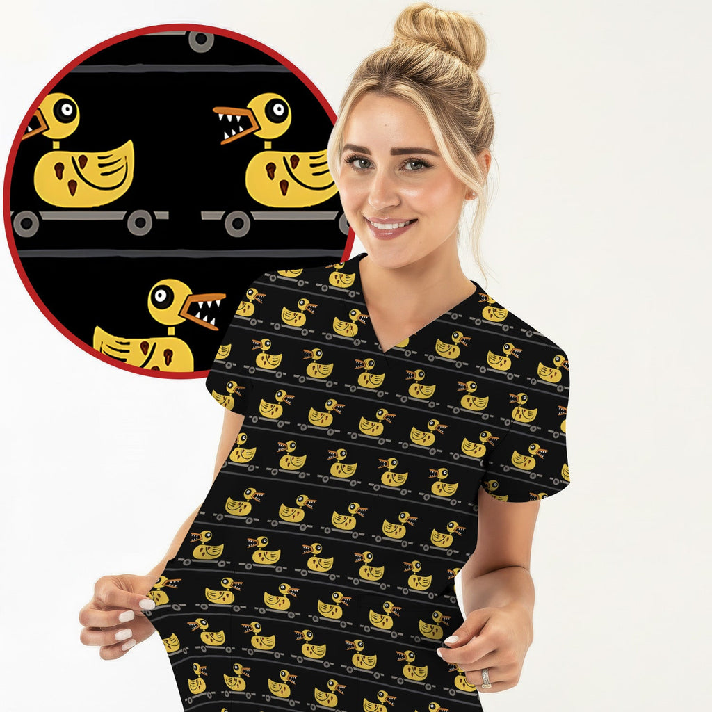 Spooky Rubber Duck Scrub Top, Cute Creepy Halloween Nursing Uniform