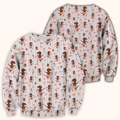 Cute Dachshund Dog Ballet Tutu Hearts Pattern Scrub Top, Comfortable Scrubs for Nurses