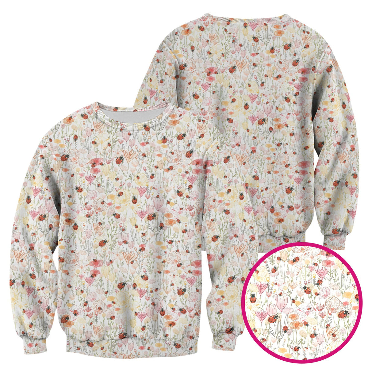 Cute Nurse Wildflower Ladybug Garden Pattern Scrub Top, Comfortable Scrubs for Nurses