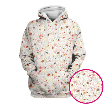 Cute Nurse Wildflower Ladybug Garden Pattern Scrub Top, Comfortable Scrubs for Nurses