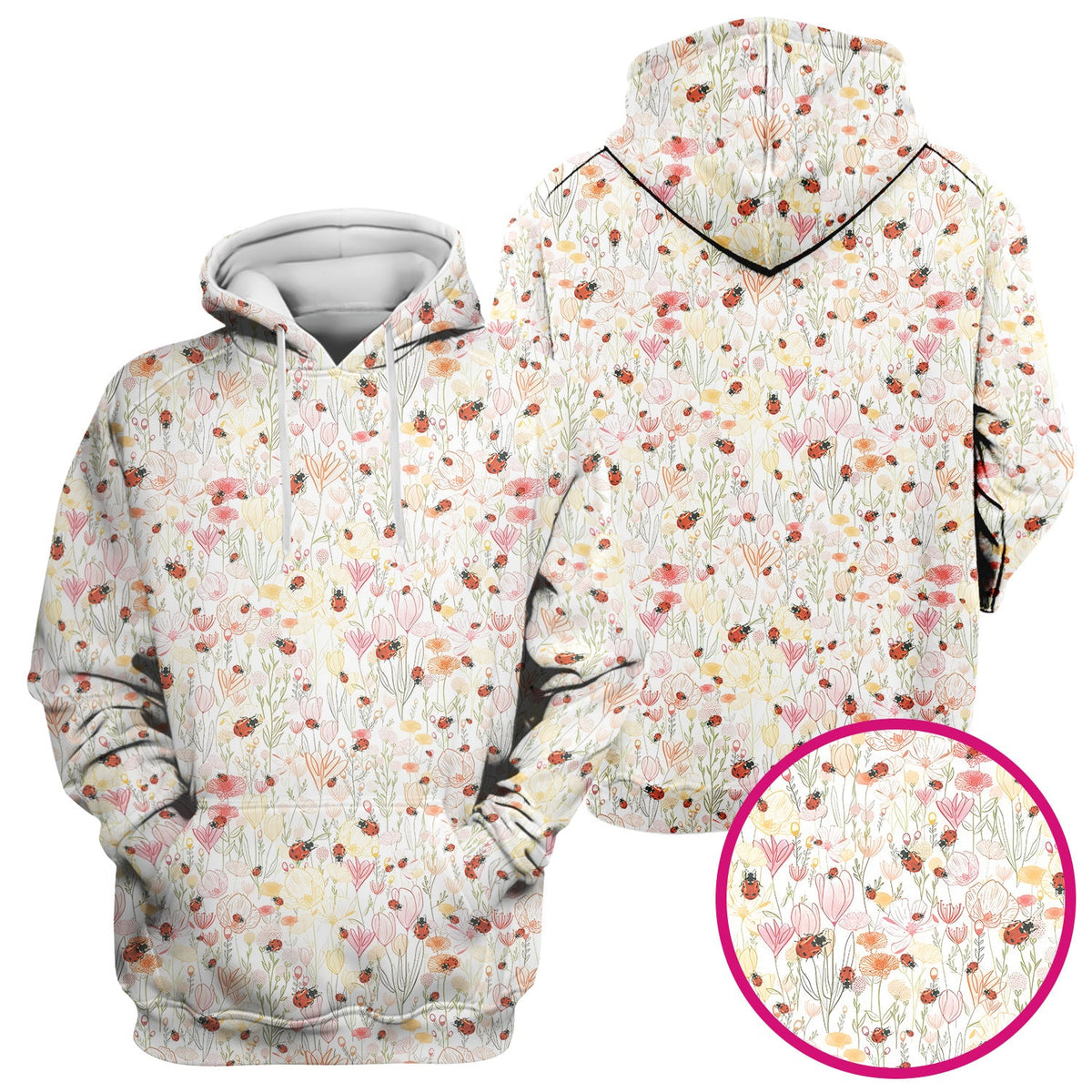 Cute Nurse Wildflower Ladybug Garden Pattern Scrub Top, Comfortable Scrubs for Nurses