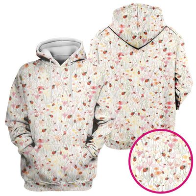 Cute Nurse Wildflower Ladybug Garden Pattern Scrub Top, Comfortable Scrubs for Nurses