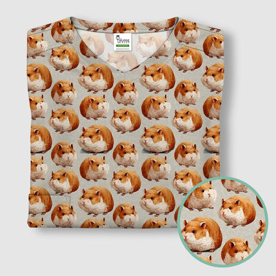 Cute Hamster Pattern Nurse Scrub Top, Comfortable Scrubs for Nurses
