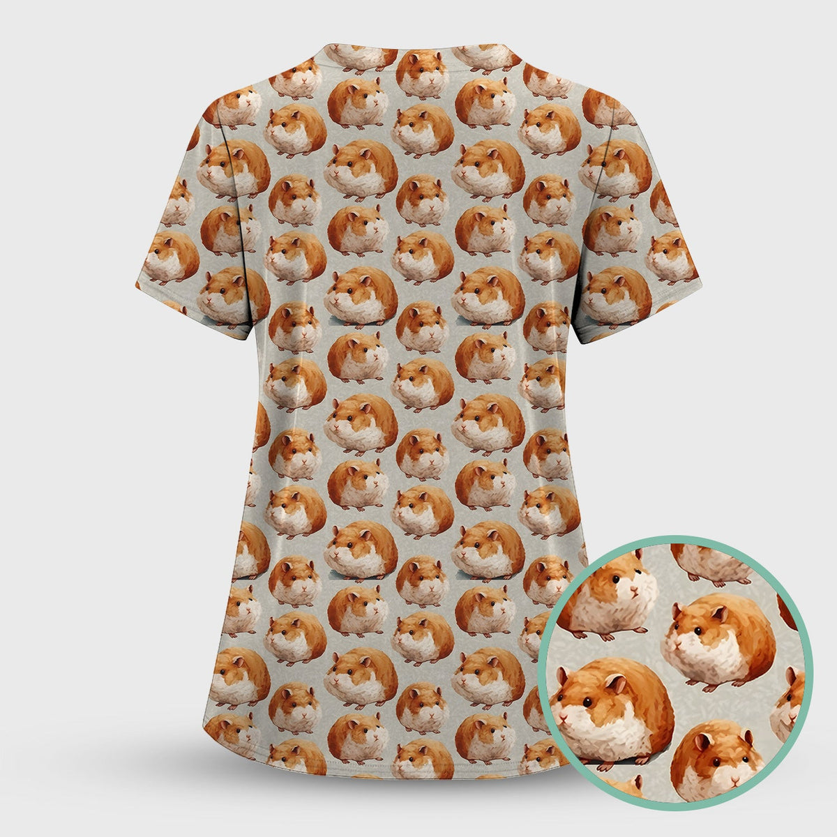 Cute Hamster Pattern Nurse Scrub Top, Comfortable Scrubs for Nurses
