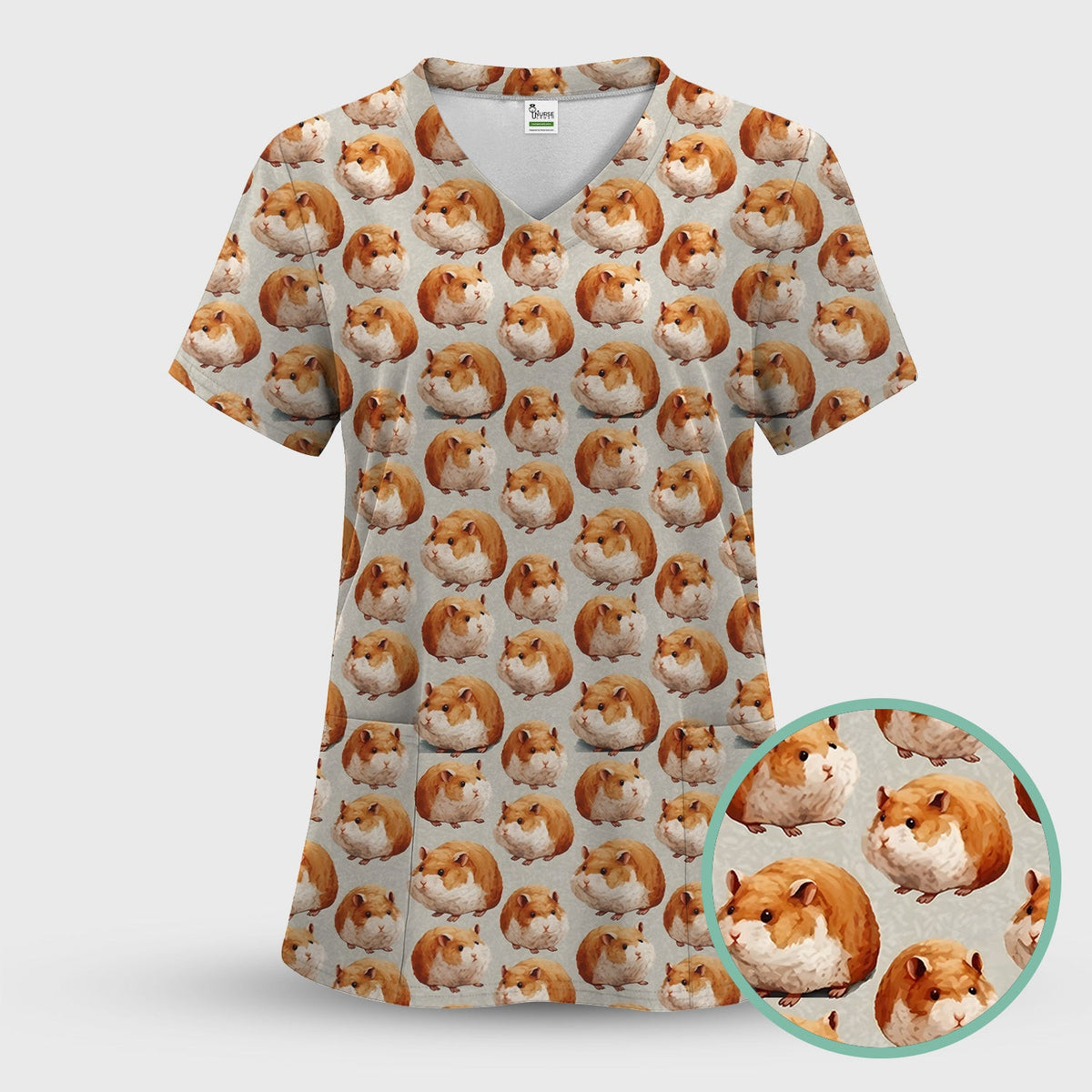 Cute Hamster Pattern Nurse Scrub Top, Comfortable Scrubs for Nurses