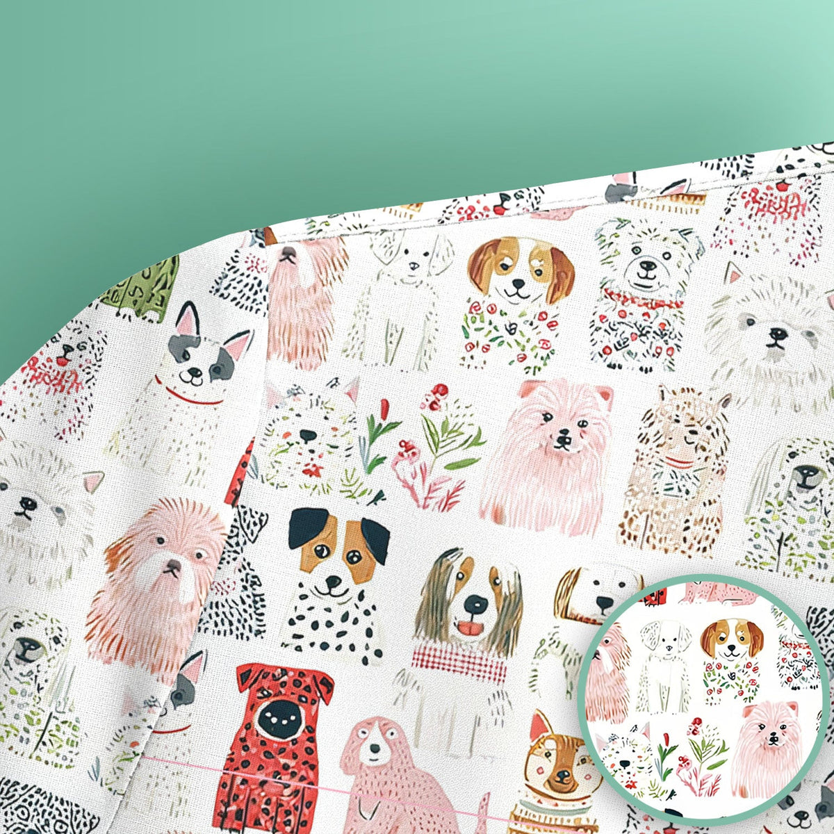 Cute Cartoon Dog Breeds Pattern Scrub Top, Comfortable Scrubs for Nurses