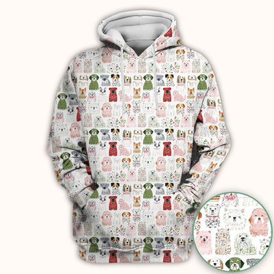 Cute Cartoon Dog Breeds Pattern Scrub Top, Comfortable Scrubs for Nurses