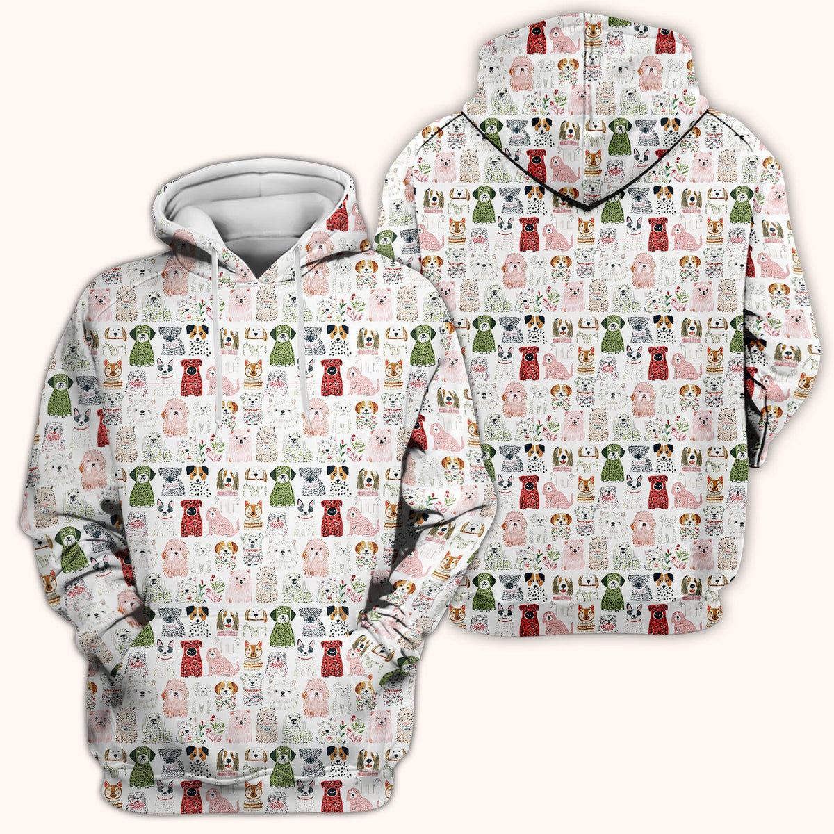 Cute Cartoon Dog Breeds Pattern Scrub Top, Comfortable Scrubs for Nurses
