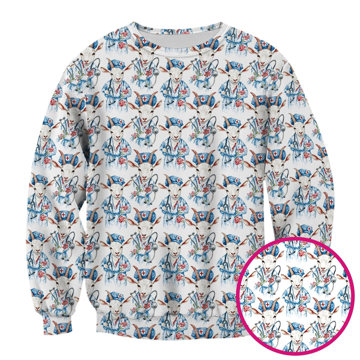 Cute Goat Animal Lover Pattern Scrub Top, Comfortable Scrubs for Nurses