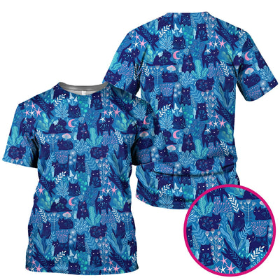Adorable Celestial Cat Moon Star Pattern Scrub Top, Comfortable Scrubs For Nurses