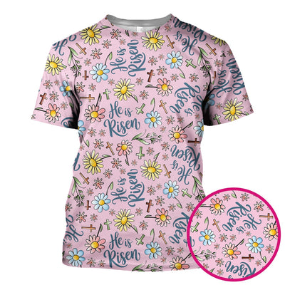 He Is Risen Cross Flower Pattern Scrub Top, Comfortable Scrubs For Nurses