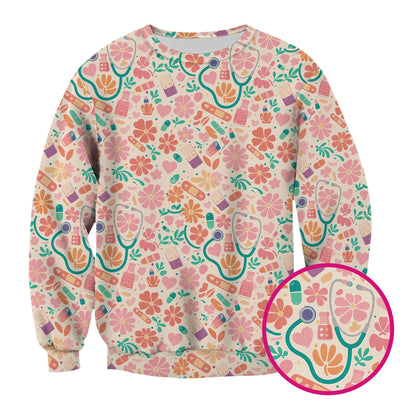 Cute Medical Floral Pattern Scrub Top, Comfortable Scrubs For Nurses