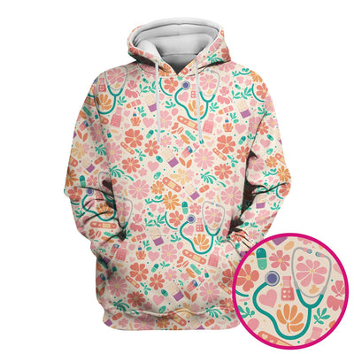 Cute Medical Floral Pattern Scrub Top, Comfortable Scrubs For Nurses
