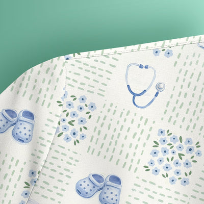 Cute Medical Essentials Pattern Scrub Top, Comfortable Scrubs for Nurses