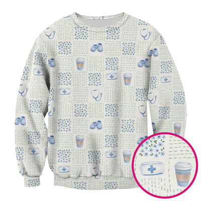 Cute Medical Essentials Pattern Scrub Top, Comfortable Scrubs for Nurses