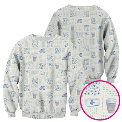 Cute Medical Essentials Pattern Scrub Top, Comfortable Scrubs for Nurses
