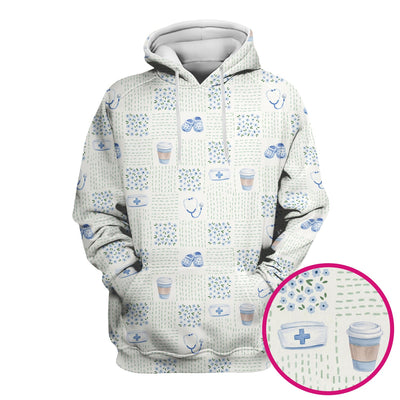 Cute Medical Essentials Pattern Scrub Top, Comfortable Scrubs for Nurses