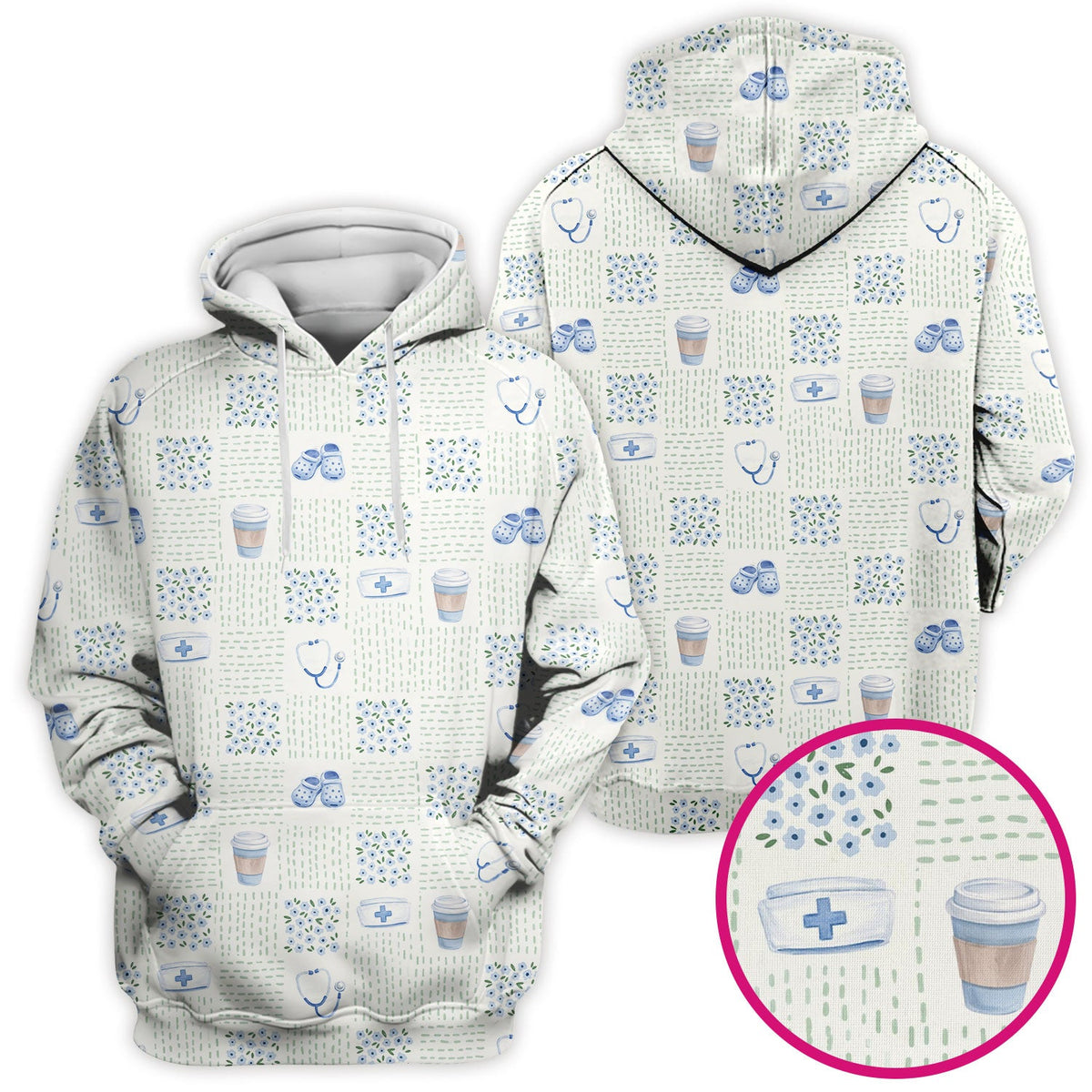 Cute Medical Essentials Pattern Scrub Top, Comfortable Scrubs for Nurses