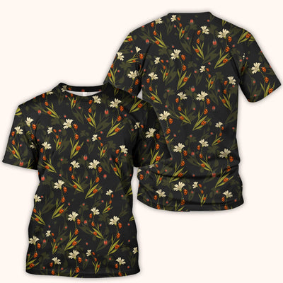 Fresh Daisy Ladybug Garden Pattern Scrub Top, Comfortable Scrubs For Nurses