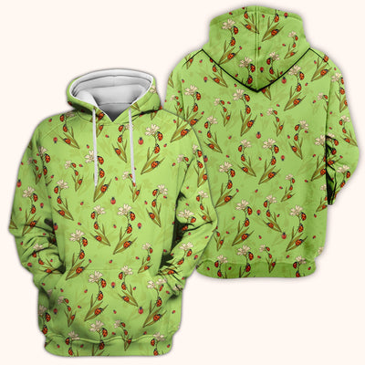 Fresh Daisy Ladybug Garden Pattern Scrub Top, Comfortable Scrubs For Nurses