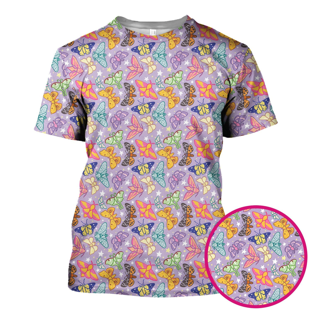 Colorful Butterfly Moth Pattern Scrub Top, Comfortable Scrubs for Nurses