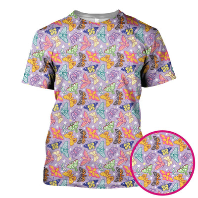 Colorful Butterfly Moth Pattern Scrub Top, Comfortable Scrubs for Nurses