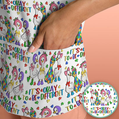 It’s Okay To Be Different Duck Pattern Scrub Top, Comfortable Scrubs For Nurses