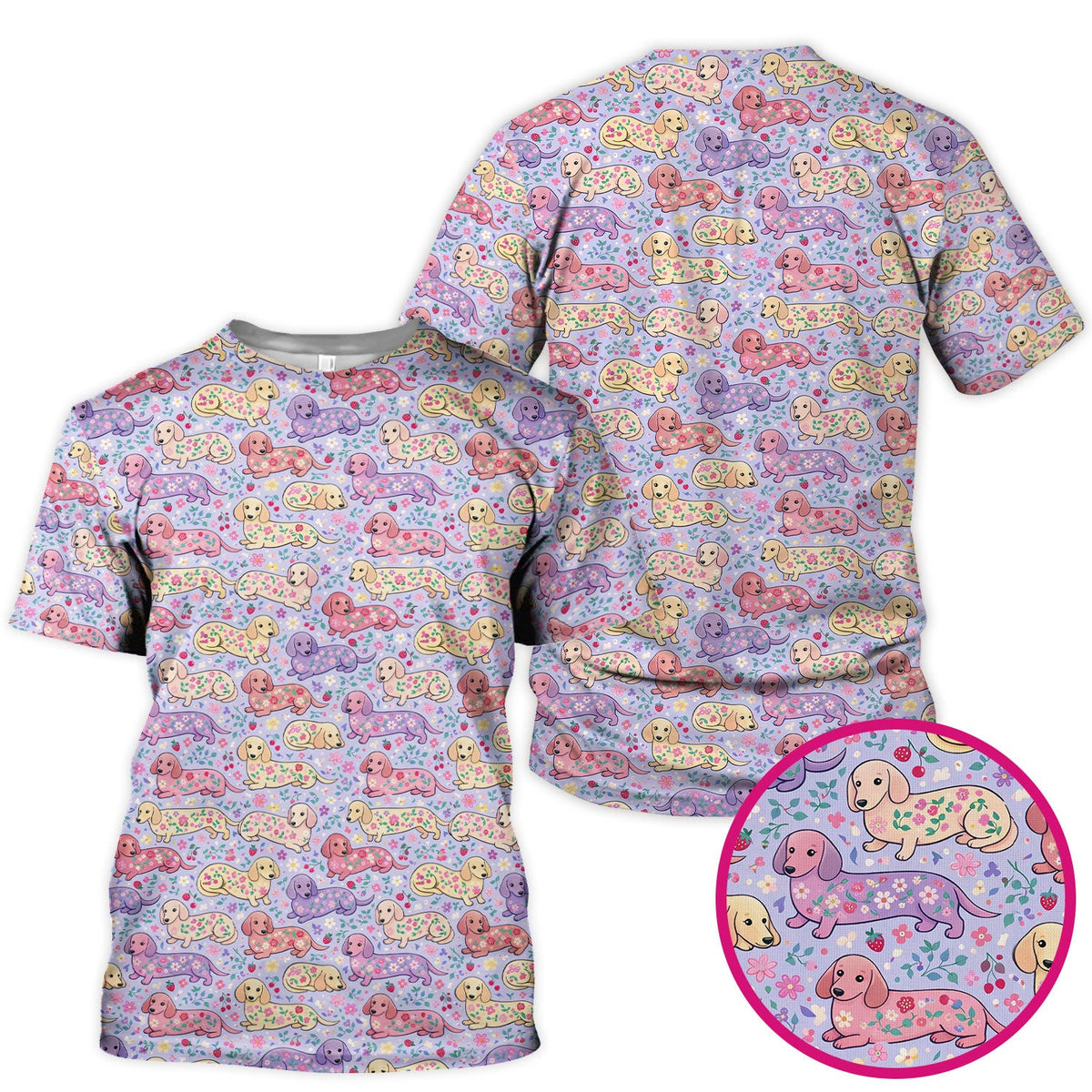 Cute Dachshund Floral Pattern Scrub Top, Comfortable Scrubs For Nurses