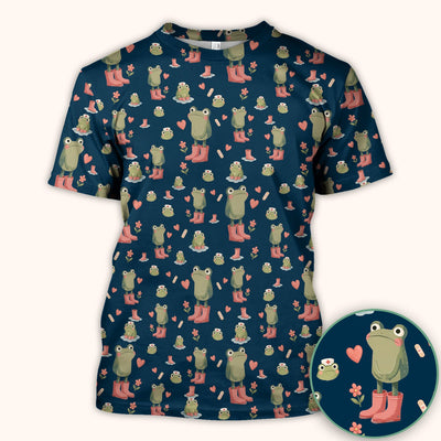 Adorable Frog Boots Heart Pattern Scrub Top, Comfortable Scrubs for Nurses