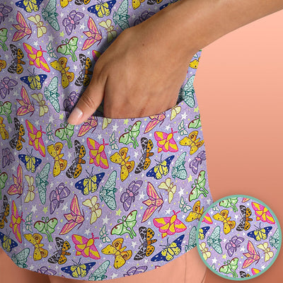 Colorful Butterfly Pattern Scrub Top, Breathable Fabrics Nursing Uniform