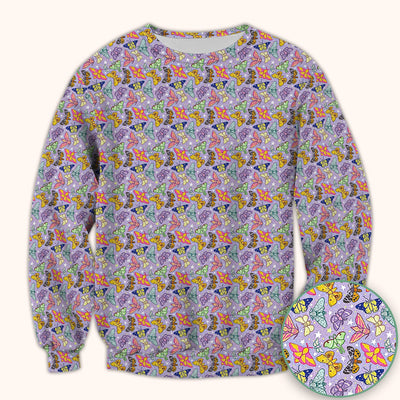 Colorful Butterfly Pattern Scrub Top, Breathable Fabrics Nursing Uniform