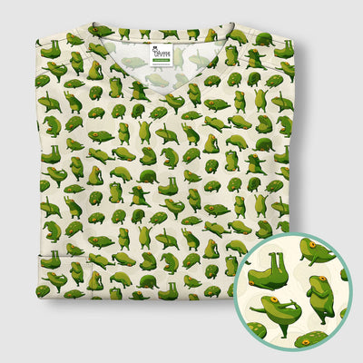 Cute Frog Cartoon Pattern Scrub Top, Comfortable Scrubs for Nurses